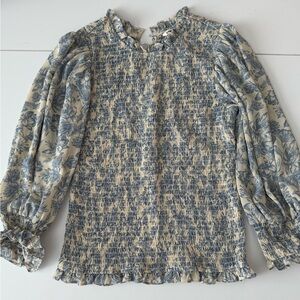 Express Blue and Cream Smocked Top